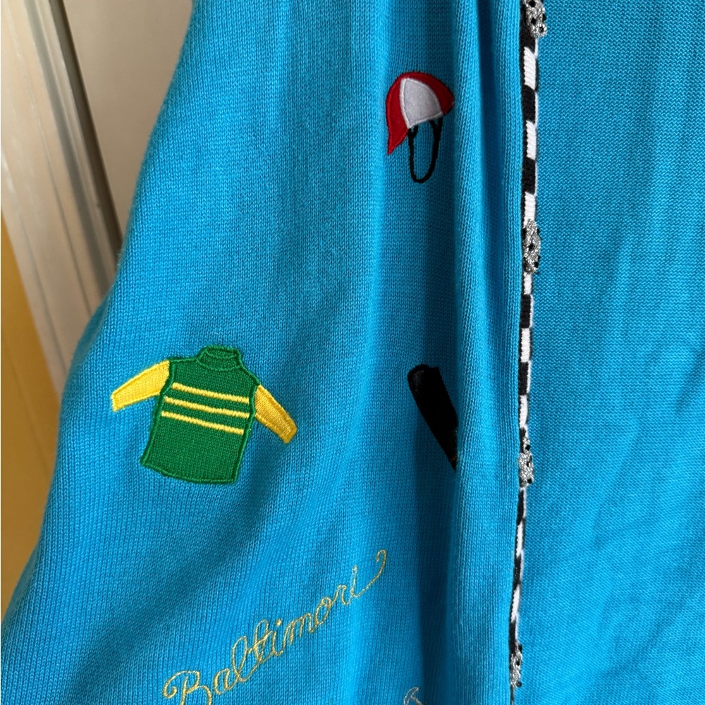 Berek Teal Cardigan Horse Racing Derby Preakness Applique Beads Embroidery Rare - Picture 5 of 11